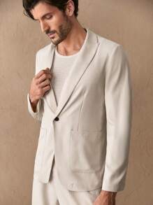 HIMLAND 2 件套男士休闲宽松梭织西装套装亚麻套装男士休闲西装，老式