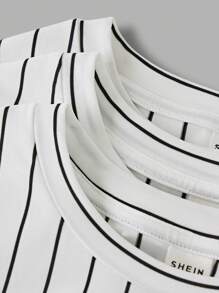 SHEIN Leap Crew 6pcs/Set Tween Boys' Casual Sports Striped Short Sleeve T-Shirt And Shorts Set, Suitable For Commuting, School, Daily Casual Wear, Sports, Spring/Summer