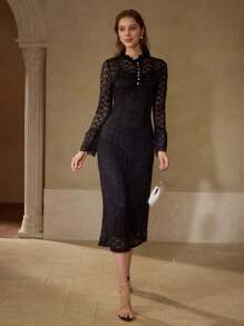 MOTF PREMIUM LACE FAUX PEARL DRESS - Black - View 4