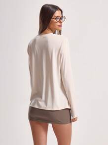 MUSERA Women's Solid Color Round Neck Casual Versatile Long Sleeve T-Shirt Spring Summer Holiday - Apricot - View 3