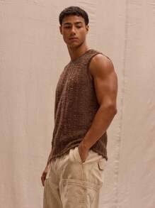 Musero Textured Loose Fit Tank Top Spring Summer Streetstyle Easter Vacation - Coffee Brown - View 2