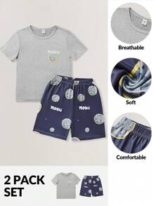 Tween Boys' Letter Print Short Sleeve Top And Shorts Pajama Set
