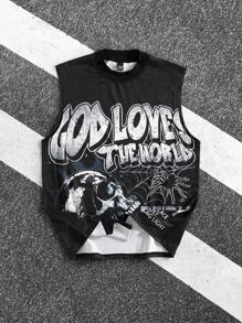 Manfinity EMRG Men's Letter & Skeleton Print Round Neck Casual Tank Top - Multicolor - View 3