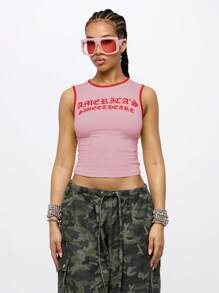 SUMWON WOMEN 4th Of July America's Sweetheart Y2K Crop Tank Athletic Cotton Jersey Tank Top Retro Aesthetic Urban Streetwear Gym Workout Teen Fashion Summer Spring - Baby Pink - View 1