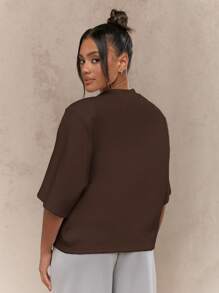 MISSGUIDED 超大码 T 恤 时尚 秋冬 春夏 基本款 宽松版型 高领 现代街头服饰 日常休闲 都市基础款 极简主义 高级基础款 - 棕色 - 查看 2