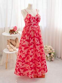 Dreamara Plus Size Women's Vacation Sexy Butterfly Tie Dye Print Cinched Waist Maxi Dress, Spring/Summer - Multicolor - View 9