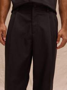 Musero Tailored High Rise Pleated Straight Leg Smart Trousers Spring Summer Streetstyle Holiday Vacation - Black - View 5