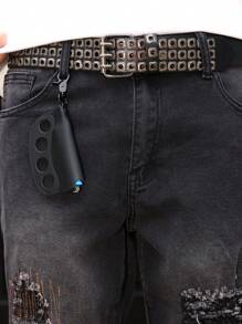 Manfinity LEGND Men's Casual Washed Distressed Denim Jeans For Summer - Black - View 7