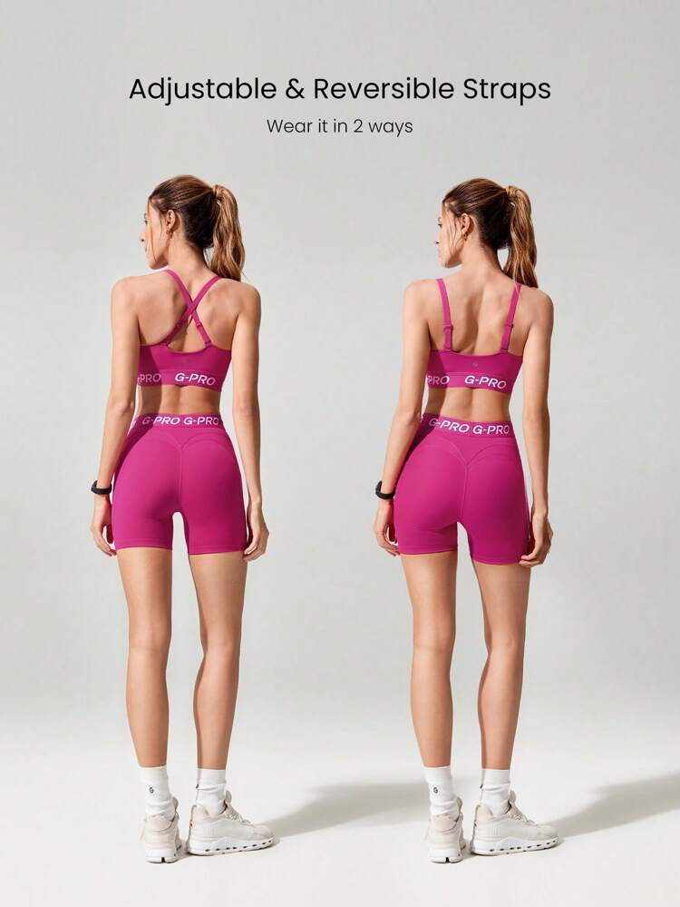 Soutien-gorge de sport à encolure en V Powersculpt™ avec bandes élastiques croisées réglables, coupe haute, pour l'entraînement, la course, la gym. Bonnets amovibles.