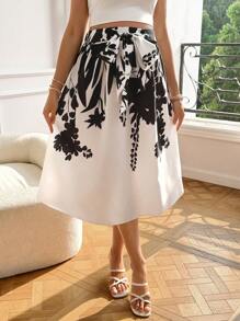 SHEIN 孕妇碎花扭腰休闲度假裙 - 白色 - 查看 6