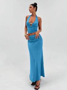 Aloruh Women Two Pieces Outfits For Daily Wear Honeymoon Outfits Woman - Blue - View 4