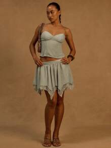 MUSERA 细肩带蕾丝修身束胸上衣，适合伊比沙岛春假、优雅性感波西米亚风生日、白色岛屿假日、外出、夜店、夏季、复活节等场合。 - 綠色 - 查看 5