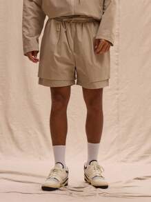 Musero Drawstring Pleat Detail Shorts Co Ord Bottom Only Spring Summer Streetstyle Holiday Vacation - Light Grey - View 2