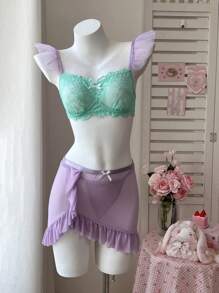SHEIN Set de 3 piezas de sostén sin varillas y de colores contrastantes sexy para mujer - Multicolor - Ver 6