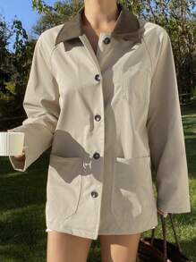 DAZY Chaqueta casual holgada con bloques de color para mujer