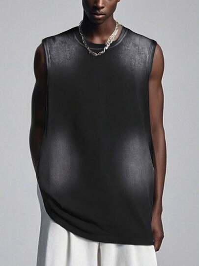 Top casual basic effetto sfumato con stampa cavalli lavati