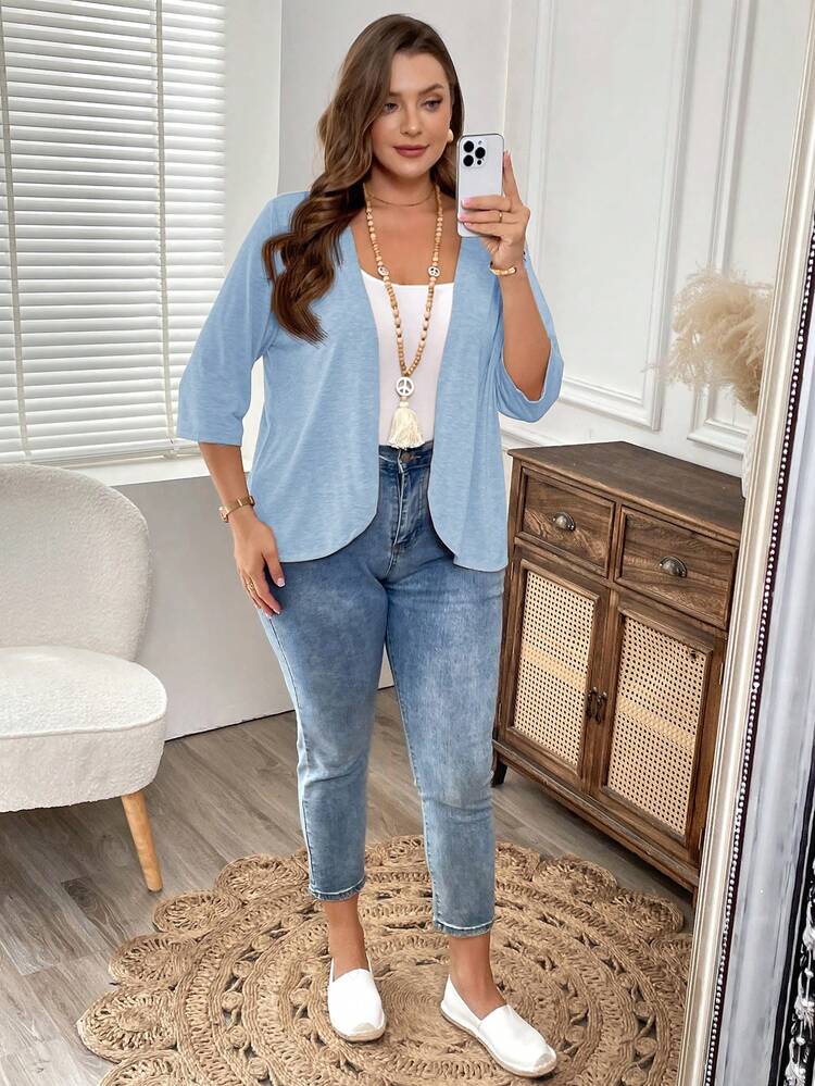 Plus Size Vacation Outfits Woman Women Cardigans Solid Color Asymmetric Hem Casual Resort CostumeJacket
