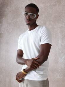 SUMWON Athletic Waffle Knit Essential T-Shirt Crew Neck Muscle Fit Short Sleeve Workout Gym Sports Performance Training Summer Casual Basic Tee - White - View 1