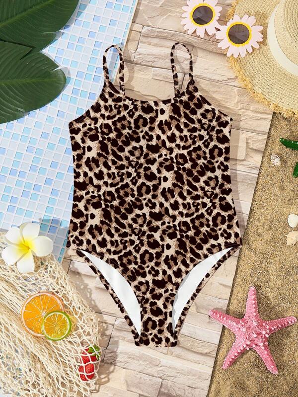 SHEIN Tween Girls Casual Leopard Print One-Piece Swimsuit, Suitable For Summer, Beach Vacation #Coconutgirl