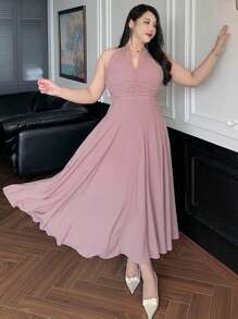 Dazy Plus Chiffon Bodycon Halter Dress, Pink, Summer - Pink - View 6