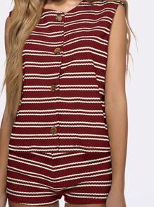 MISSGUIDED Conjunto de dos piezas de punto con botones, top a rayas sin mangas y shorts de verano para viajes, vacaciones y playa, conjunto de punto para Navidad - Rojo - Ver 4