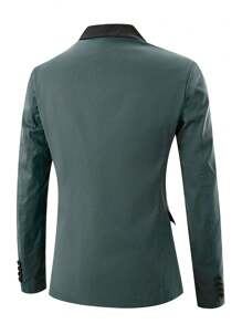 Manfinity Mode Men's Casual Blazer Suit, Contrast Color Block With Button Decor