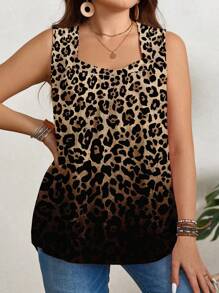 EMERY ROSE Plus Size Ombre Leopard Print Camisole And Tank Top, Suitable For Summer Vacation - Black - View 1