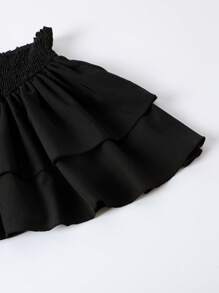 SHEIN Young Girls Ruffle Hem Elegant Skirt - Black - View 5