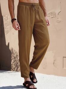 Manfinity RSRT Pantalones informales de hombre de unicolor con cordón en la cintura y pierna entallada, para el verano
