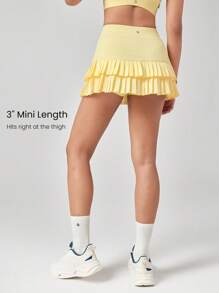 GLOWMODE 3" Double Time Pleated Mini Skirt With Built-In Shorts Side Pockets Non-Slip Grips Low Impact Tennis Golf Pickleball Daily Casual Wear Quick-Dry - French Vanilla - View 2