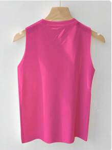 SHEIN Privé 女士优雅仿珍珠圆领套头毛衣背心，粉色上衣 - 玫紅色 - 查看 2