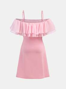 Girlism Tween Girls' Organza Ruffle Trim Spaghetti Strap A-Line Sweet Dress - Pink - View 2