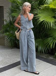 Livesso Women Denim Two Pieces Outfits,Back To School Clothes - Medium Wash - View 5