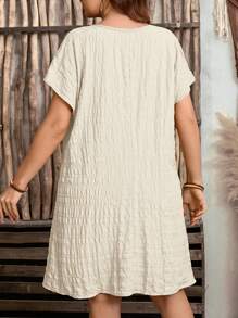 EMERY ROSE Rochie midi, cu decolteu în V, cu mâneci scurte, cu mâneci scurte, potrivită pentru vară