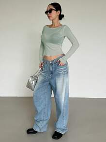 DAZY Autumn New Arrival Off-Shoulder Form-Fitting Women T-Shirt Sheer,Off Shoulder Top Long Sleeve Women Tops,Fall Women Clothes - Green - View 5