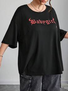 SHEIN CURVE+ Plus Size Round Neck Short Sleeve T-Shirts, Fashionable For Summer4th Of July / USA / 4th Of July Outfits / 4th Of July Clothes / 4th Of July Women - Black - View 6