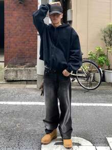 DAZY Men's Black Washed Casual Loose Fit Jeans With Side Pockets, Spring - Black - View 6