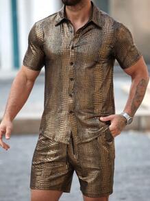 Manfinity LEGND Conjunto de camisa y pantalones cortos para hombre, de moda para el verano