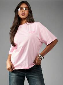 Missguided x Playboy 赛车俱乐部 T 恤复古格子旗图案赛车系列复古 1953 版街头服饰超大休闲夏季节日时尚赛车 - 粉色 - 查看 2