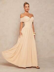 Lumalex 1 件女式露肩束腰喇叭裙 - 杏色 - 查看 1