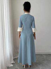 Modelyn Vestido de mujer con diseño en dos tonos, empalmado, fruncido y con bajo abombado
