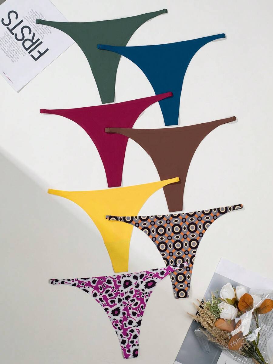 SHEIN 7pcs/Pack Seamless Comfy Thong Panties Set - Multicolor - View 1