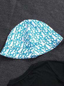 3pcs Buy 2 Get 1 Free Boys Casual Stylish Simple Versatile Comfortable Letter & Graphic Print T-Shirt, Shorts And Sun Visor 3 Pieces Set, Suitable For Spring/Summer, Daily, Sports, Outings, School, Party, Festival, Photo Shooting - Black - View 3