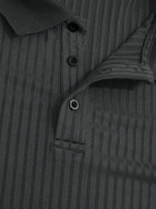 Manfinity Homme Plus Size Men's Casual Plain Stripe Short Sleeve Polo Shirt For Summer - Dark Grey - View 6