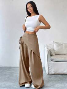 SoleilVie Women's Casual Solid Color Pants, Suitable For Summer Fall Cloth For Women - Mocha Brown - View 3