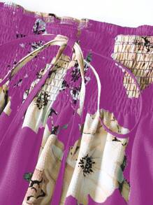 SHEIN LUNE Plus Size Floral Print Pants, For Summer