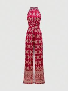 Chiquease Mono de mujer con estampado geométrico y cruce en el frente, ideal para vacaciones