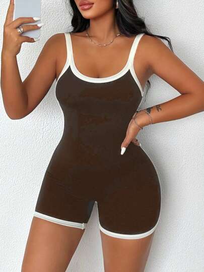 Sirith Seamless Contrast Color Jumpsuit, Figure Flattering Slim Fitted Bodice