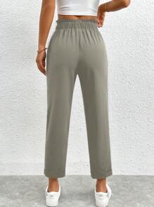 SHEIN PETITE Women Casual Solid Elastic Waist Cropped Pants