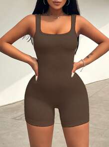 VaVaBold Women's Square Neck Jumpsuit, Solid Color, Slimming Design, Suitable For Summer